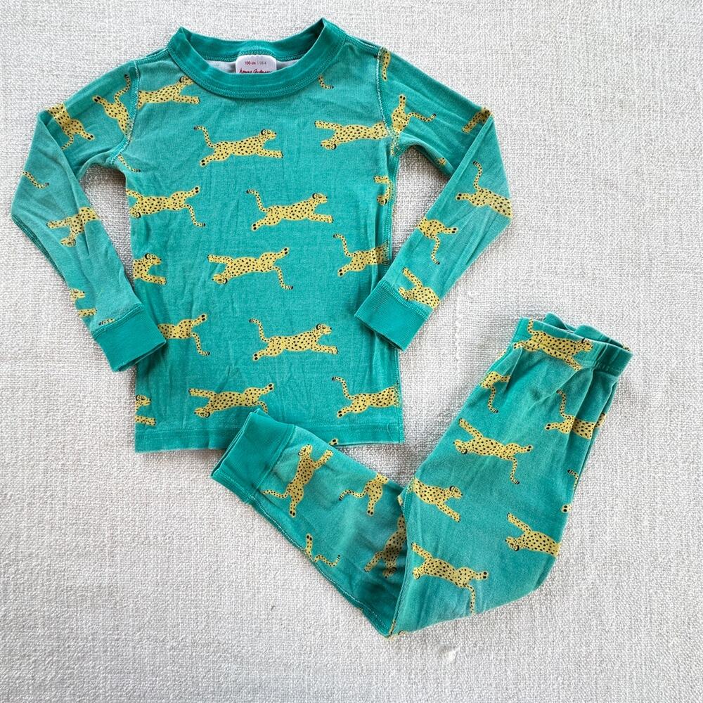Hanna Andersson Organic Teal Cheetah Long John PJ Set PLAY 4